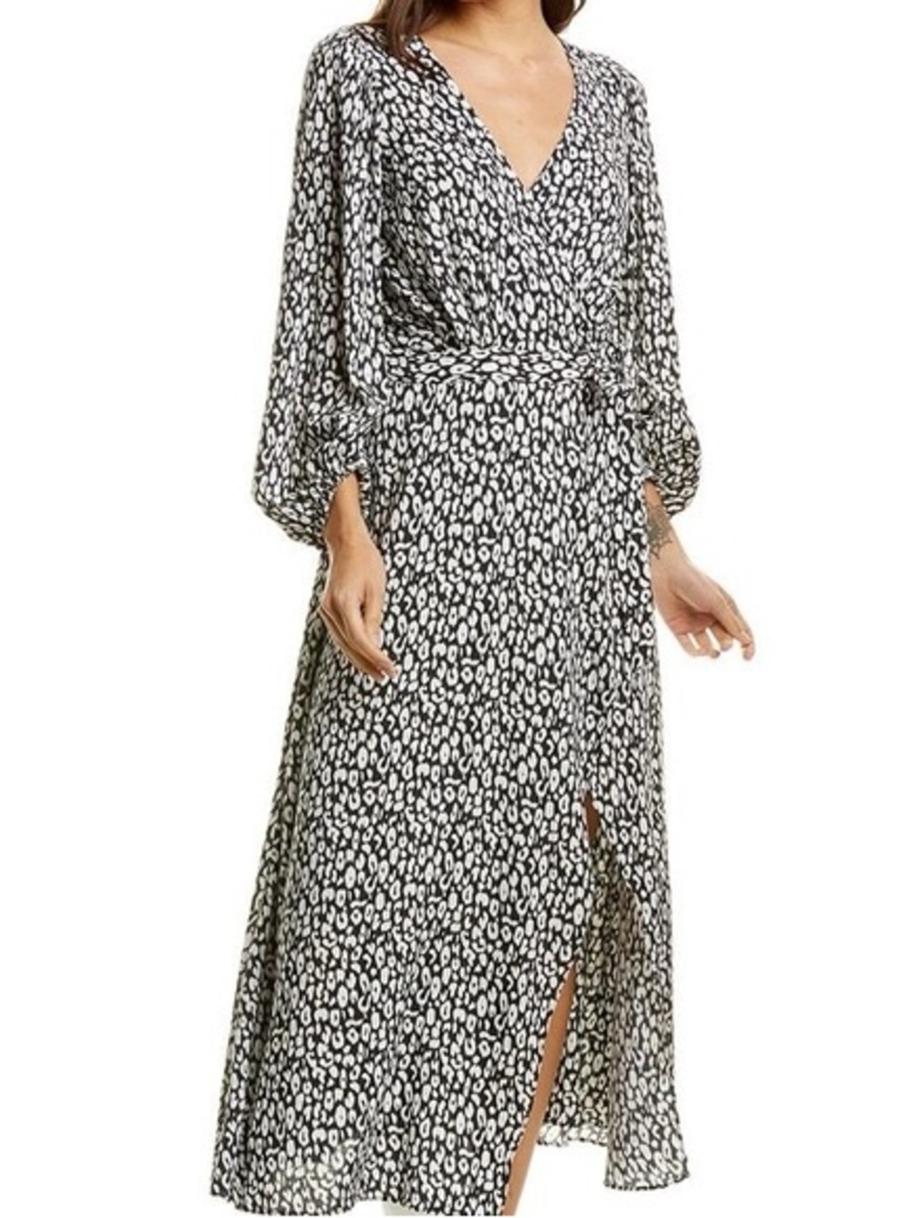 BUCKETLIST Silver and White Printed Wrap Maxi Dress